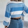 Women's Fashion Casual Loose Colorblock Striped Round Neck Sweater Long Sleeve Pullover Top