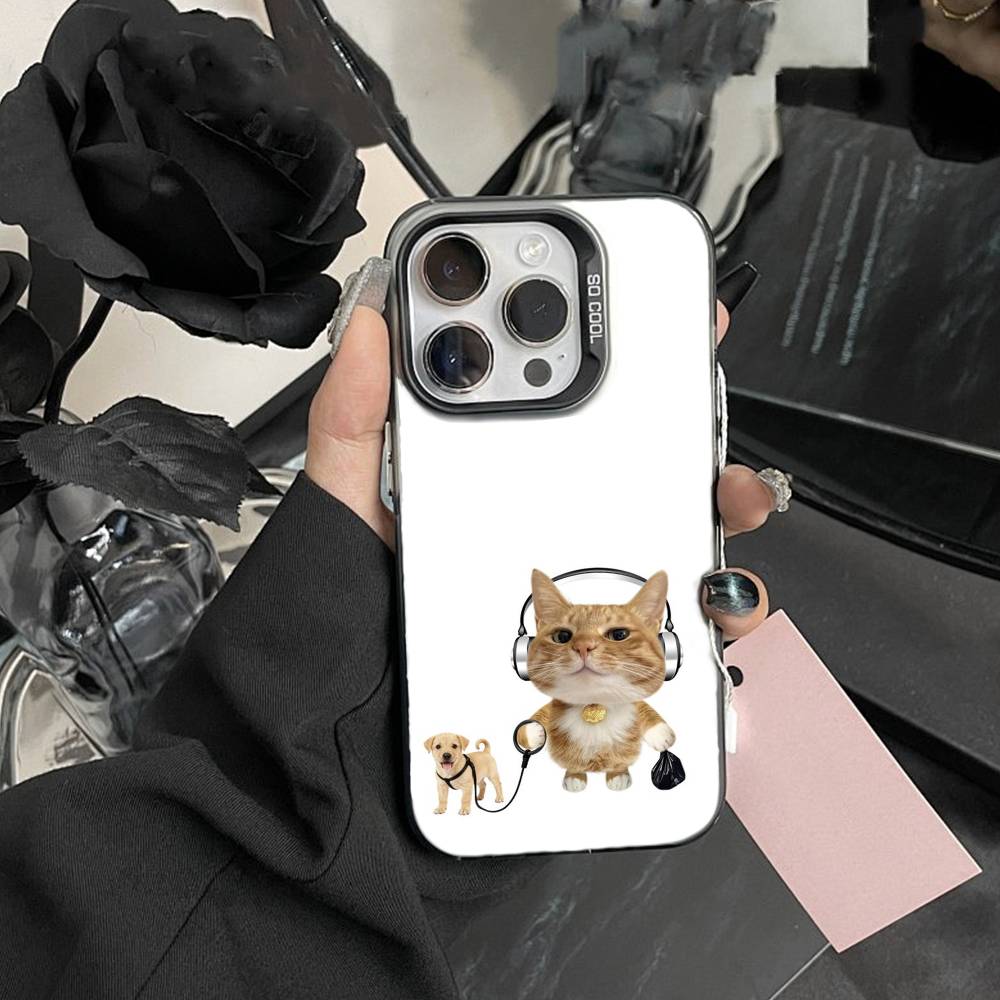 Чехол для телефона Goofy Cool Cats с большими глазами для iPhone 17,16,15,14,13,12, Pro MAX, Черный Матовый, Ударопрочный