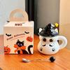 Halloween Magic Hat Cat Water Cup Ceramic Mug with Lid for Girl Girlfriend Birthday Gift Gift Box