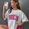 New 1898 Brooklyn Print Women T-Shirt York Letter Oversized T Shirt Vintage Simple Clothing Female Cotton T Shirt Top