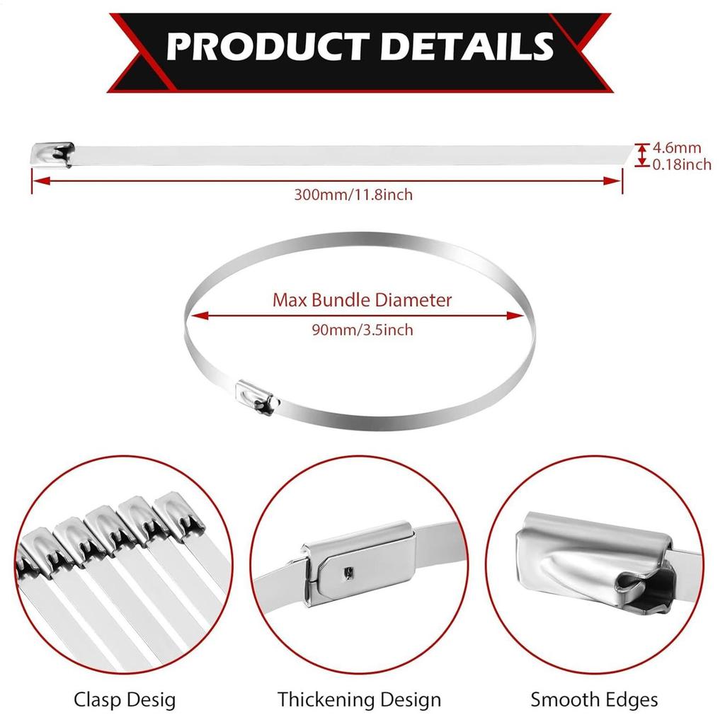 Metal Zip Ties 100 Pieces Stainless Heavy Duty Zip Ties Electrical Cord Management for Agricultural Patio Lawn Garden Roofing