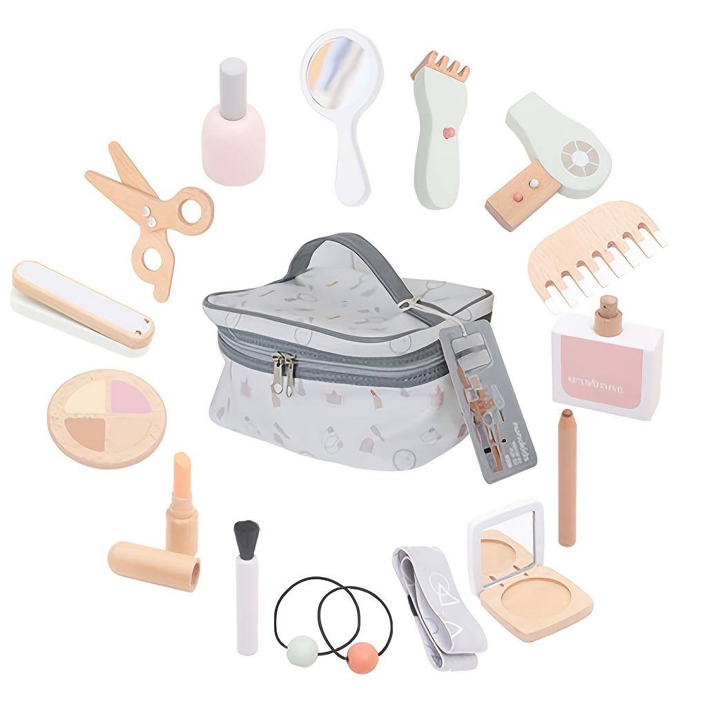 Montessori Wooden Makeup Toys for Girl, Girls Pretend Beauty Makeup and Salon Set Toys, Toddler Makeup Kit Gift Toys
