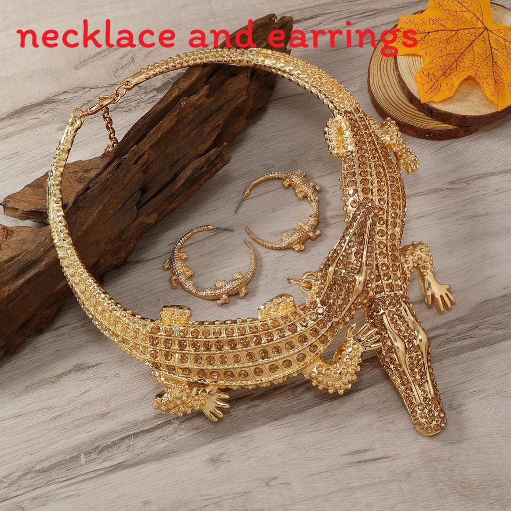 Creative Decoration Rhinestone Crocodile Design Women Necklace And Earring Set