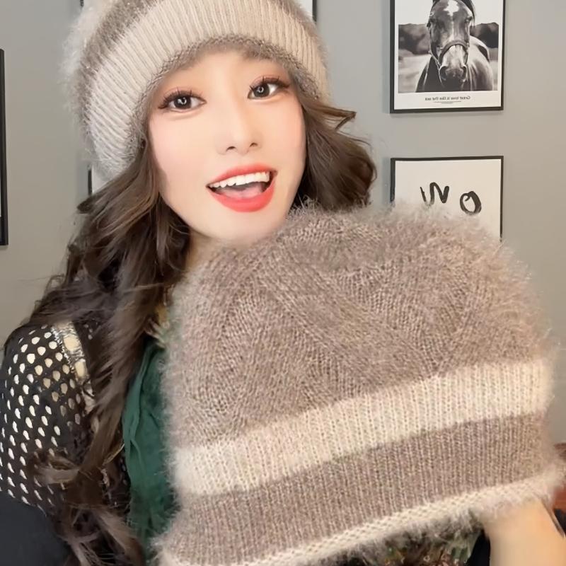 Двухслойная вязаная модная зимняя шапка для женщин, вязаная термошапка, осенне-зимняя женская шапка