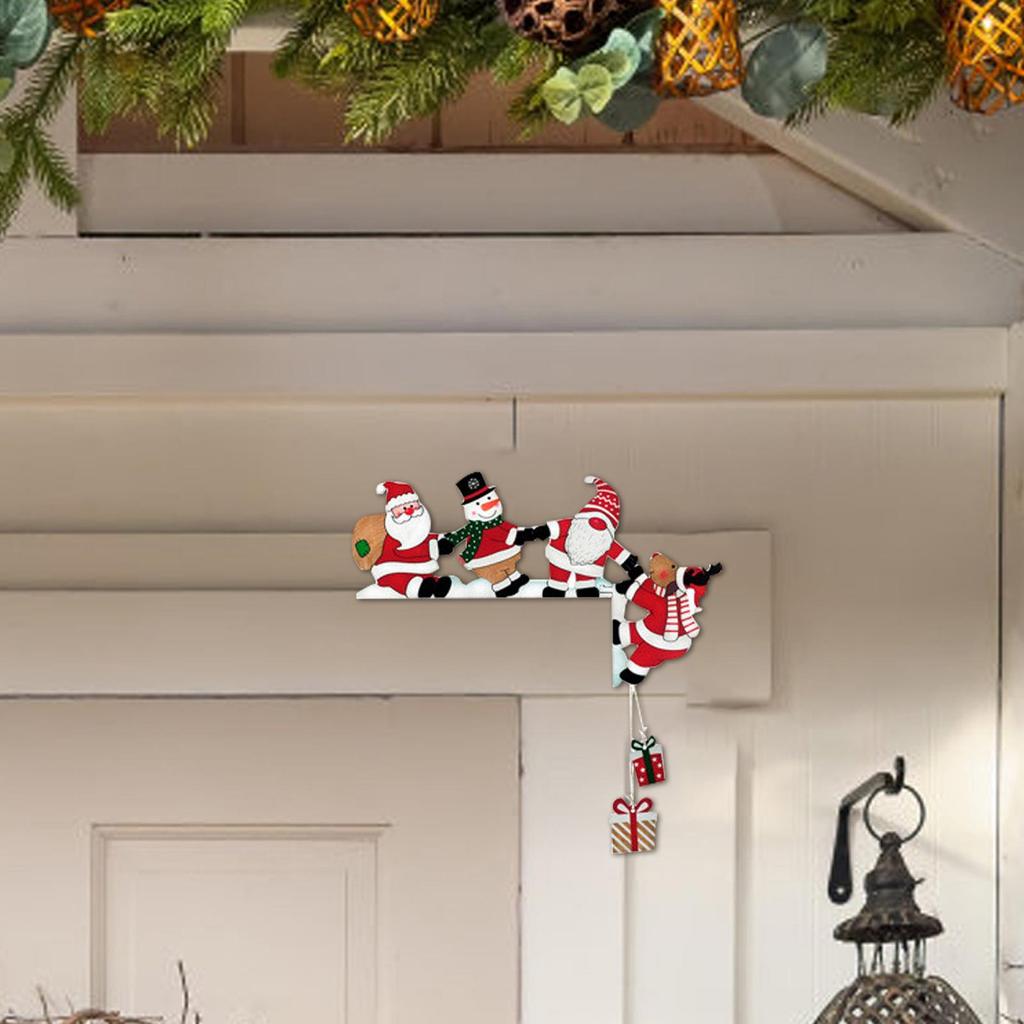 Christmas Door Corner Decor Holiday Door Frame Decoration Santa Snowman Elk Wall Retro Door Frame Decoration Wooden Ornament