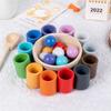Wooden Children's Kindergarten 12-color Ball and Cup Color Classification Matching Clip Beads Early Education Educational Toys