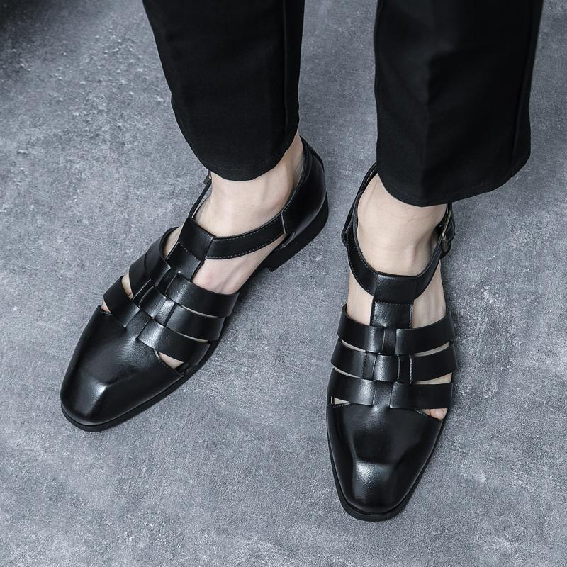 Summer 2024 New Men's Outdoor Garden Shoes Cool Breathable Leather Shoes Fashion Black Luxury White Sandals Elegant Male Shoes