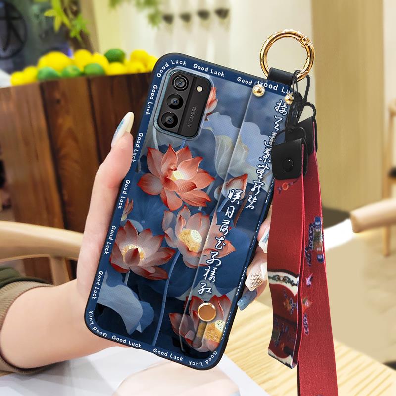 Chinese style Silicone Phone Case For Nokia G100 Wrist Strap Protective For Mom Shockproof Kickstand Back Cover Ring