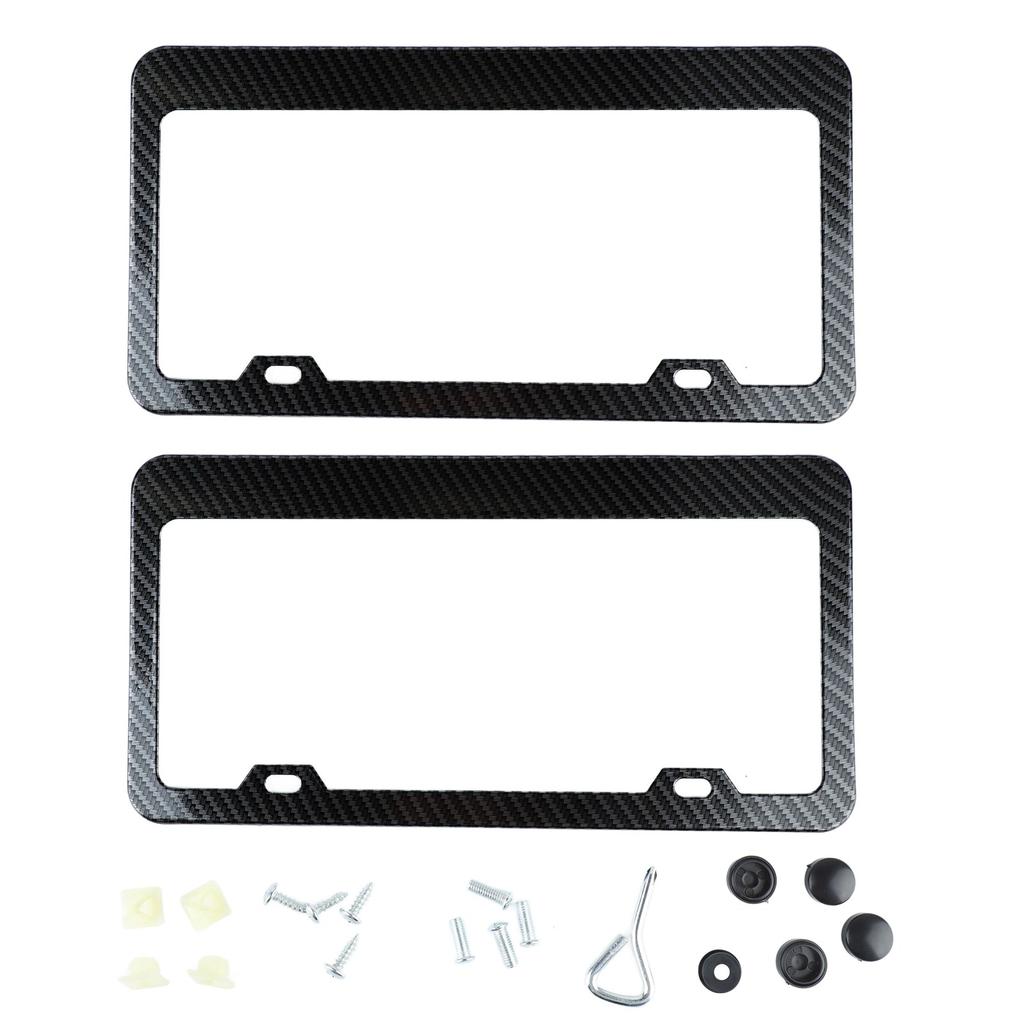 2Pcs Car License Plate Frames Carbon Fiber License Plate Frame Rustproof Universal for Automobiles