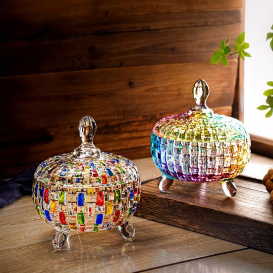 Большая стеклянная конфетница с крышкой, расписанная вручную, красочная банка для конфет, декоративная шкатулка для драгоценностей, контейнер для печенья для свадебного буфета, для печенья, орехов, шоколада