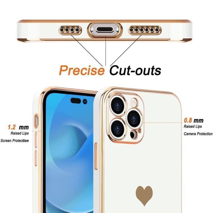 Coque de Téléphone - pour iPhone 14 Pro - Motif Cœur - Silicone Résistant - 2 Verres Trempés