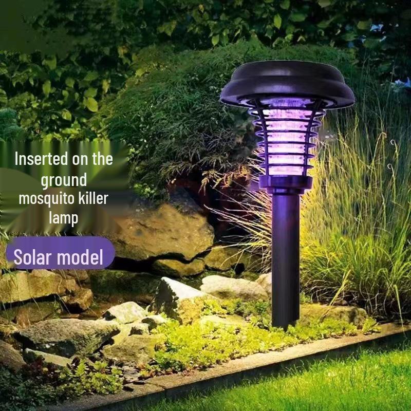 Solar Outdoor Mosquito Killer Lamp - Round Plastic Trap & Lawn Light with Mosquito Repellent Night Illumination
