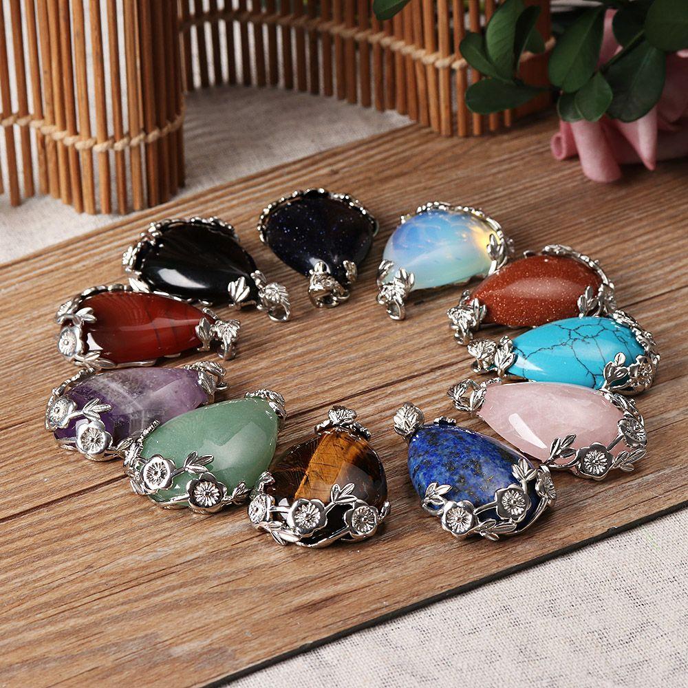 Хрустальный Камень Капля Воды Драгоценный Камень Ожерелья Подвески Аметист Агат Опал Бирюза Натуральный Кварц