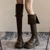 Black Retro British Style Thick Heel Platform Boots Women's 2024 Autumn and Winter New Boots Tall and Thin Knight Boots