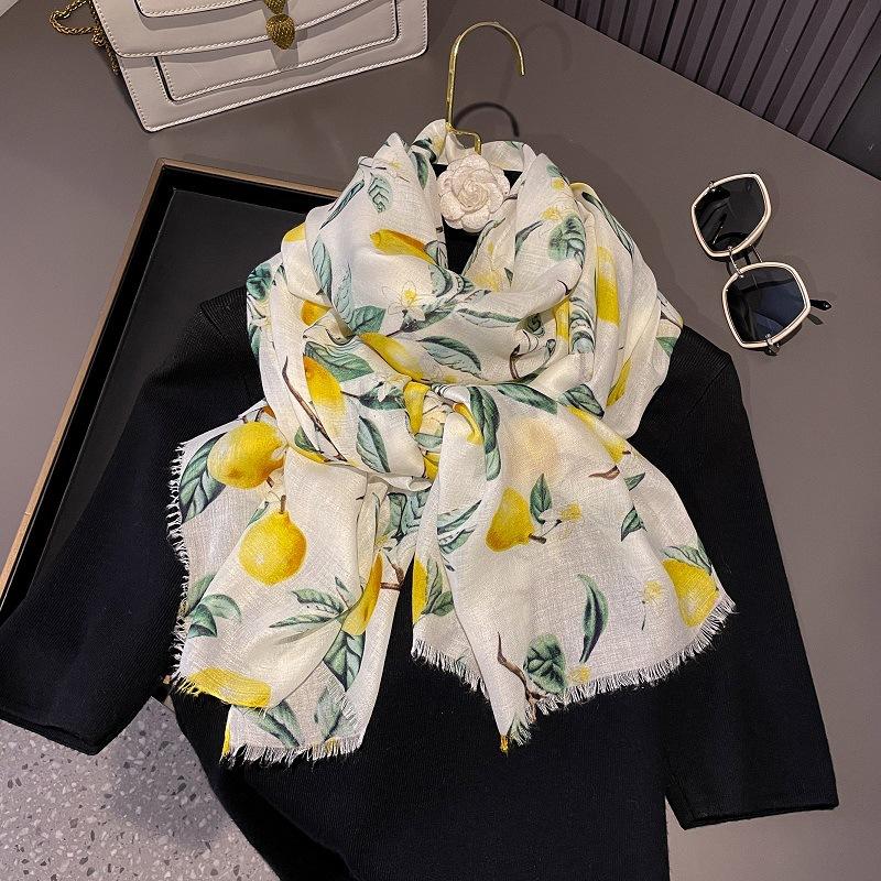 Новый Модный Цветочный Вискозный Мягкий Шарф Лимонное Дерево Бохо Шик Тонкая Шаль с Бахромой Женский Идеально для Путешествий и Повседневного Мусульманского Хиджаба