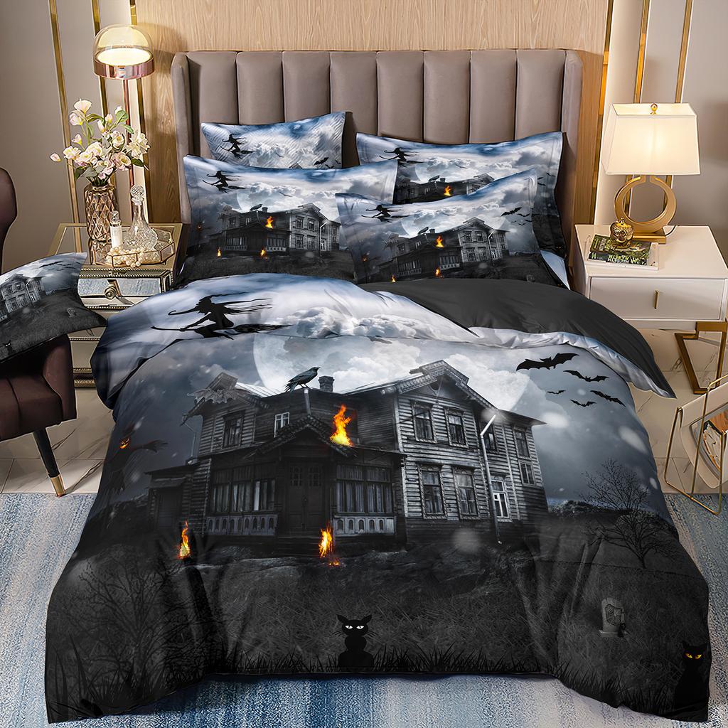 Halloween Soft Material Comfortable Breathable Pumpkin Pattern Duvet Cover 3d Printed Bedding Set Suitable For All Seasons