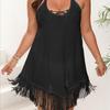Женское лоскутное платье-бикини с открытой спиной и бахромой, на шнуровке, сексуальное пляжное платье
