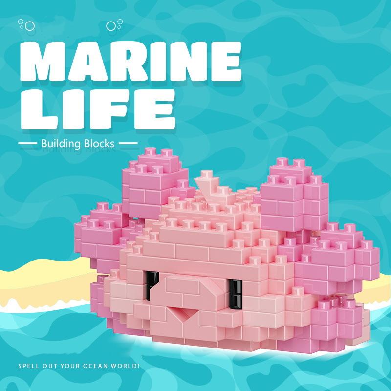 Новые строительные блоки серии «Морская жизнь»: черепаха, белуга, морской конек, краб, осьминог, акула, рыба-клоун, косатка, собранные игрушки