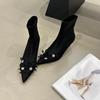2025 Autumn and Winter New Pointed Thin Heel Short Boots European and American Fashion High Heel Thin Boots Rhinestone Versatile Short Fashion Boots