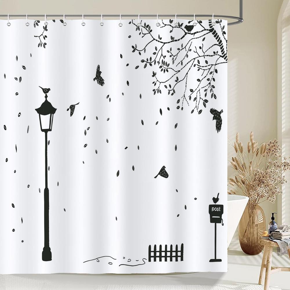 1PC Modern Minimalist leaf Pattern Shower Curtain with Hooks - Design Chic Green leaves Plants Bathroom Curtain Decorationks