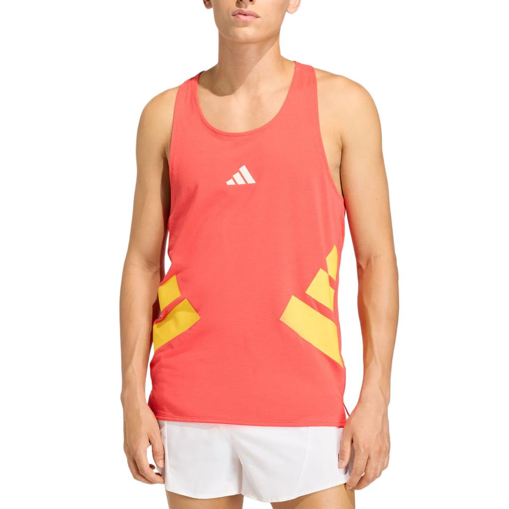 Men's Adidas Running Tank Tops Men's Bright Red/Sunlight Yellow Crew Neck