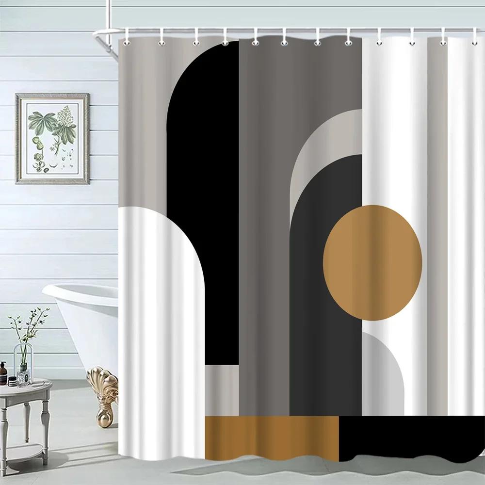 unframed Abstract Neutral Leaves Simple Bathroom Shower Curtain Mid Century Sun Minimalist Modern Polyester Fabric Decor Bathr