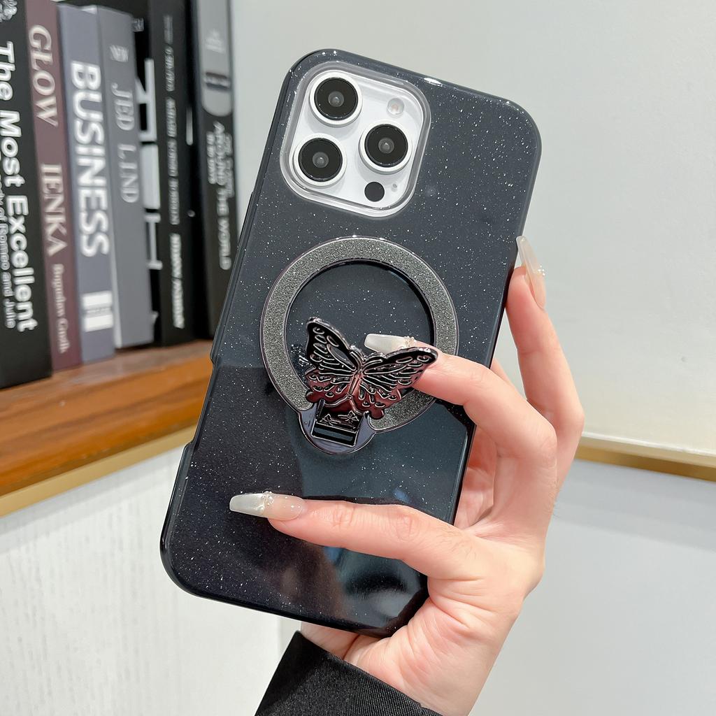 Чехол для iPhone17ProMax с магнитной подставкой и блестками-бабочками, подходит для Apple 15/14, противоударный защитный чехол