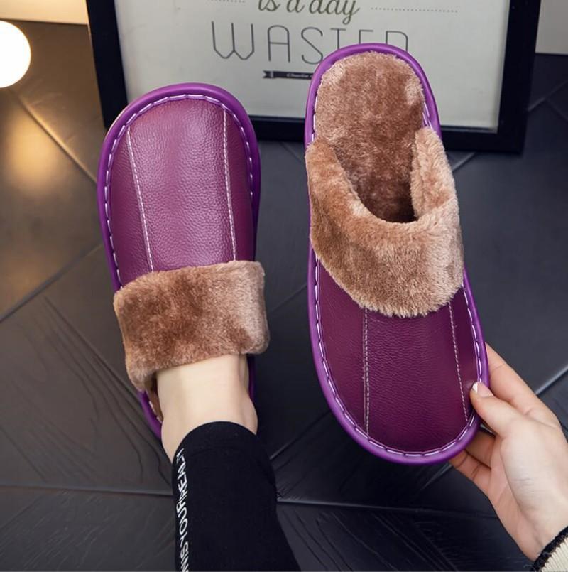 Женские и мужские осенне-зимние дышащие теплые домашние тапочки новые толстые парные кожаные тапочки повышенного дышащие водонепроницаемые теплые