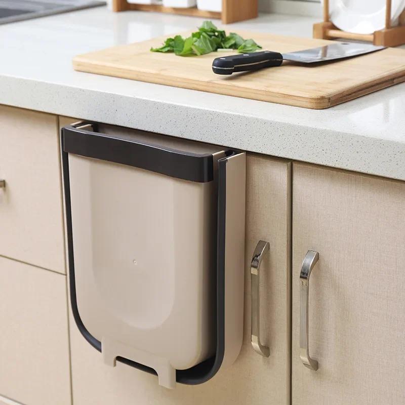 Folding Trash Can For Kitchen And Car Wall Mounted Waste Bin Kitchen Cabinet Door Hanging Trash Bin