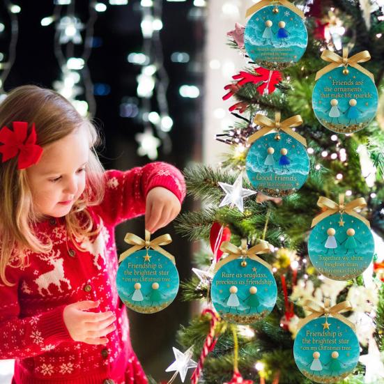 Sea Glass Friendship Ornament Handmade Sea Glass Art Friendship Keepsake Round Acrylic Christmas Tree Ornament for Xmas Party Decor