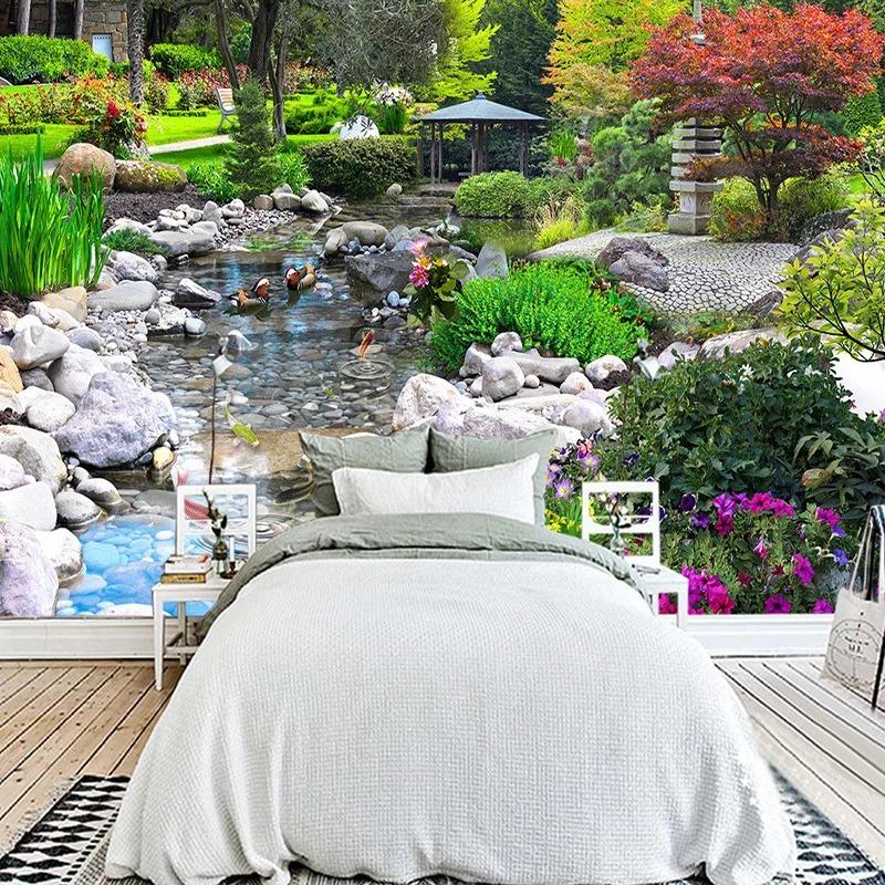 3d парк обои камень ручей карп пейзаж фреска гостиная спальня настенная роспись домашний декор