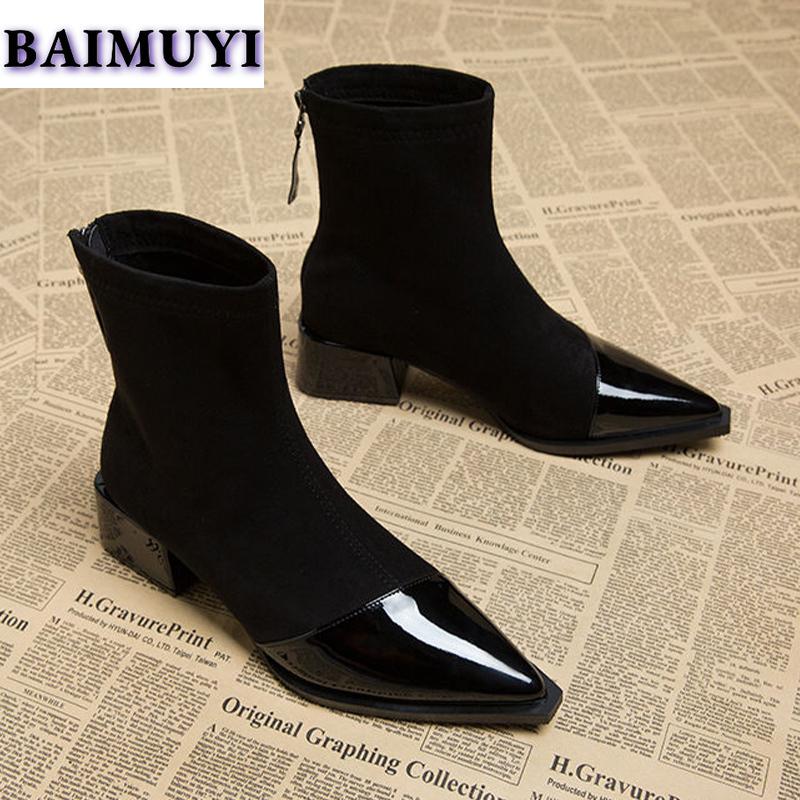 Fashion Pointed Toe Mid Heels Women Ankle Boots Sexy Shoes 2025 Trend Fashion Zipper Punk Chelsea Boots Mature Party Pumps Mujer Botas