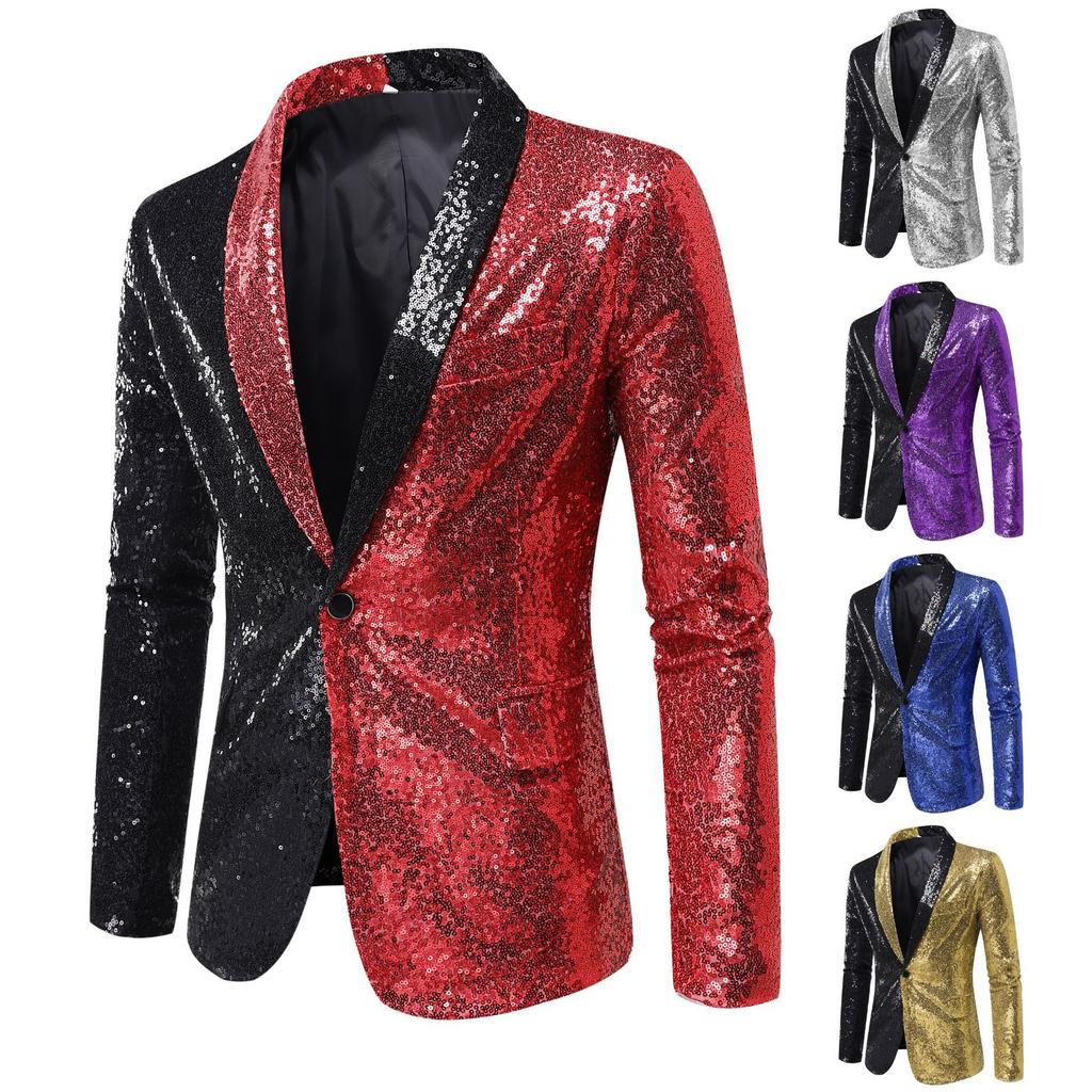 Men Stylish Two Color Conversion Shiny Sequins Blazer Suit Jacket for Dinner Party Wedding Nightclub