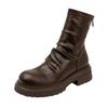 Folded Skinny Short Boots Women's 2025 Autumn and Winter New Coarse Heel Pile Boots Thick-soled British Casual Martin Boots Women