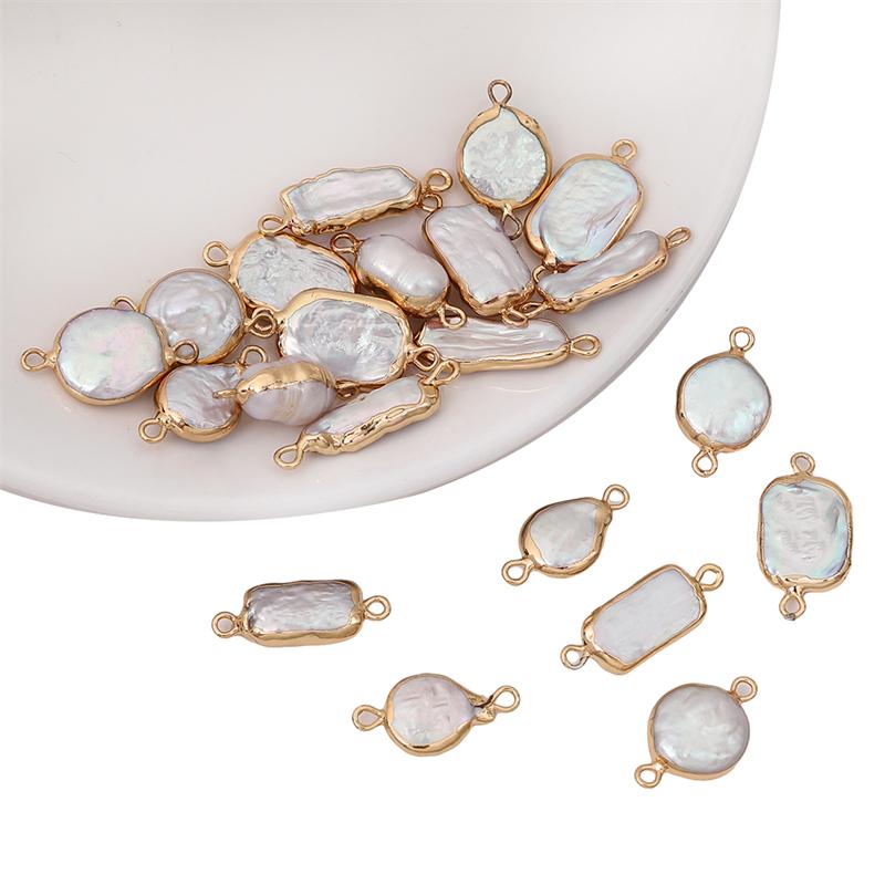 Натуральный пресноводный жемчуг, неправильная форма, золотая окантовка, двойные подвески для DIY ожерелья, браслета, серег, изготовления ювелирных изделий