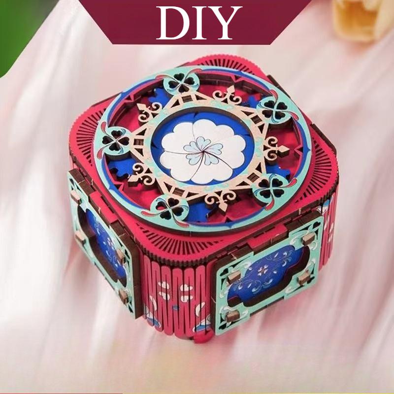 1 шт. 3D Музыкальная шкатулка с подсветкой Деревянный DIY набор для сборки Шкатулка для драгоценностей Креативный подарок