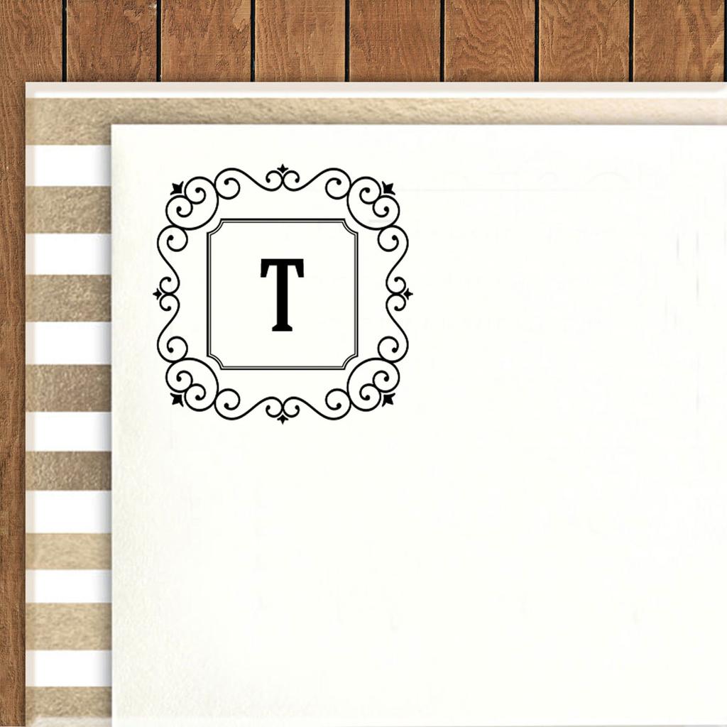 Printtoo Alphabet T Monogram Initial Square Swirl Border Self Inking Rubber Stamp Office