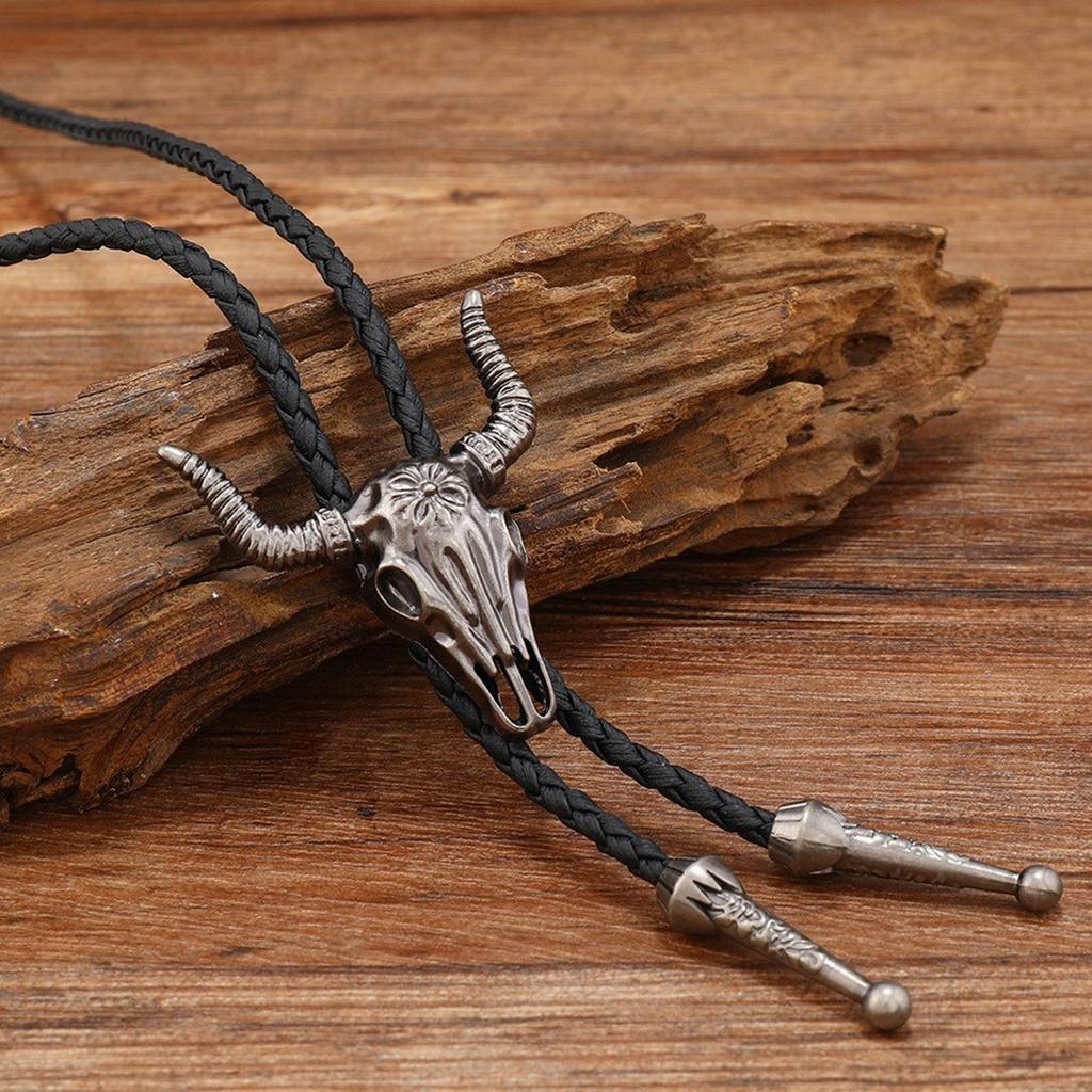 Vintage Western Cowboy Bolo Tie Horn Necktie Punk Necklace Costume Accessory Bolo Tie Western