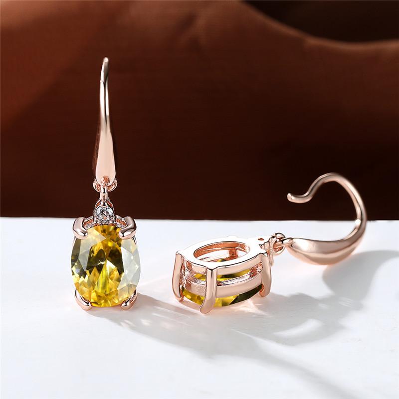 1 пара серег-крючков желтого золота овальной огранки с желтым камнем, обручальное кольцо, висячие серьги для женщин
