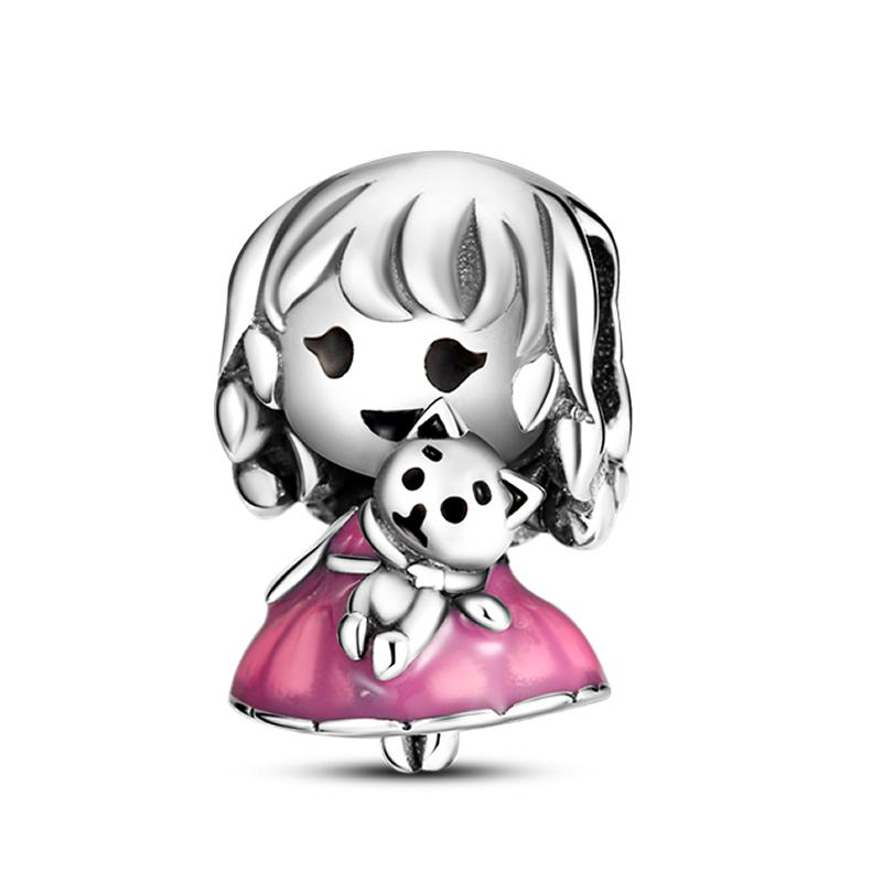 Фиолетовые подвески в виде совы, бусины из стерлингового серебра 925 пробы, милые кошки, собаки и подвески в форме сердца, подходят для браслета, сделай сам, женские оригинальные ювелирные изделия