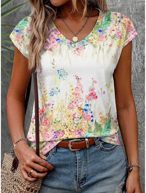 Summer Women's T Shirt Tee 3D Print Floral Graphic Tops Daily Rose Pink Short Sleeve Fashion V Neck Casual T-shirts