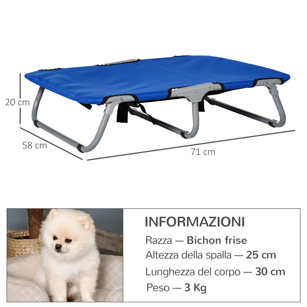 Foldable Small Dog Bed For Indoor And Outdoor Elevated Dog Cot Made Of Steel And Oxford Fabric 71x58x20 Cm Blue