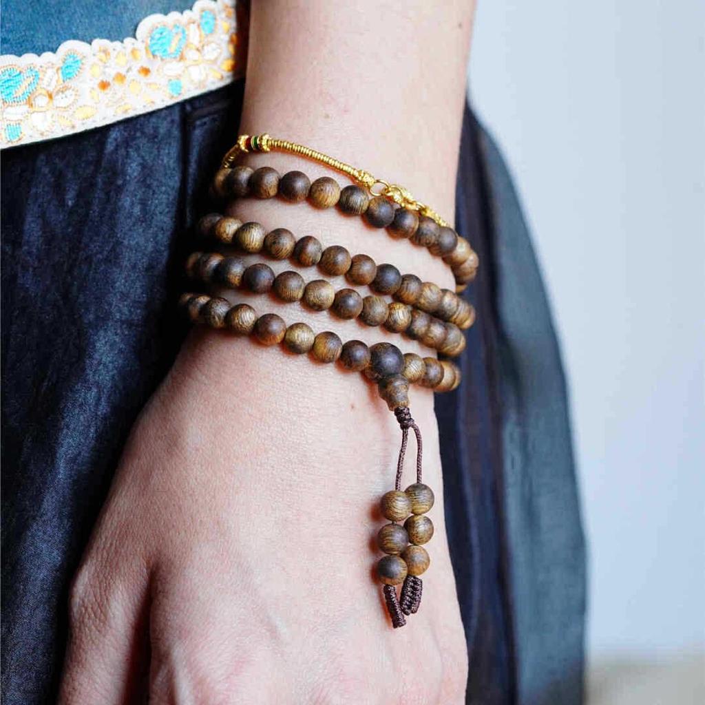 Hainan Yingge Green Qinan Agarwood Beaded Bracelet, Natural Cultivation, Multiple Specifications