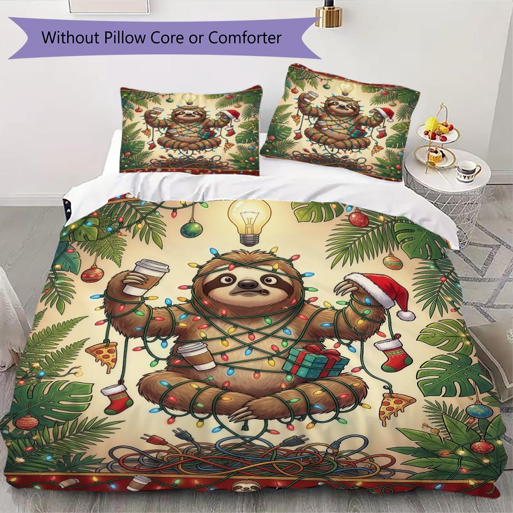 Christmas Kitten Pattern Bedding uilt Set uilt Cover Pillowcase Home Decoration Birthday Gift (1 * duvet cover + 2 * pillowcase without core)_XIA