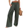 Summer Cotton Linen Wide Leg Pants Women Loose Palazzo Pant Pocket Elastic Waist Casual Pants