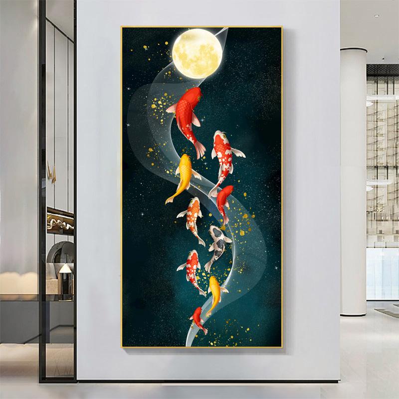 Картины с рыбками кои, современные постеры с животными, печать на холсте, абстрактные настенные художественные картины Куадрос для гостиной, домашний декор, БЕЗ РАМКИ