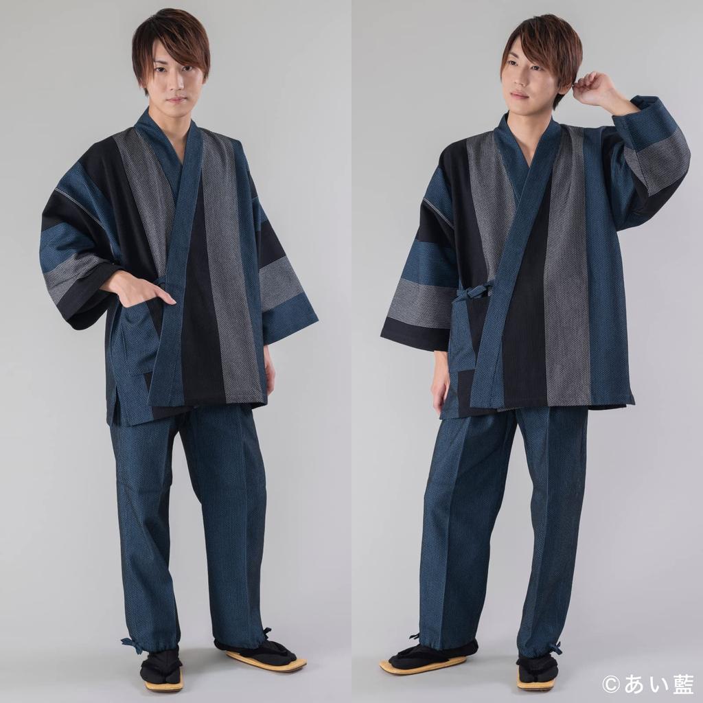 Аиаи Самуэ из плотной ткани с уникальным сашико «бонито» в полоску, стильный и модный (Рабочая одежда) Япония, Узор, (M)