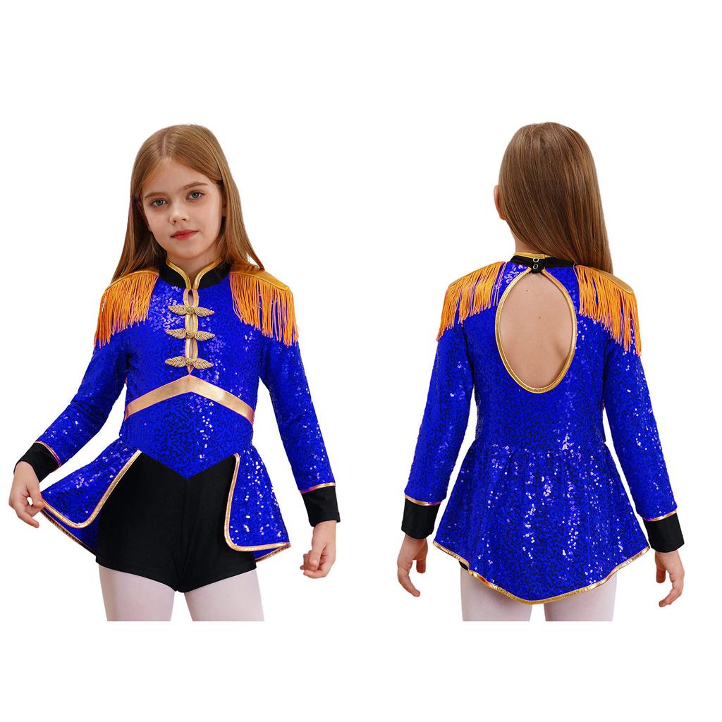 Детский костюм для девочек 'Директор цирка', с длинным рукавом, с бахромой на эполетах, пайетками, боди для фокусника, барабанщика, карнавальной тематической вечеринки, косплей