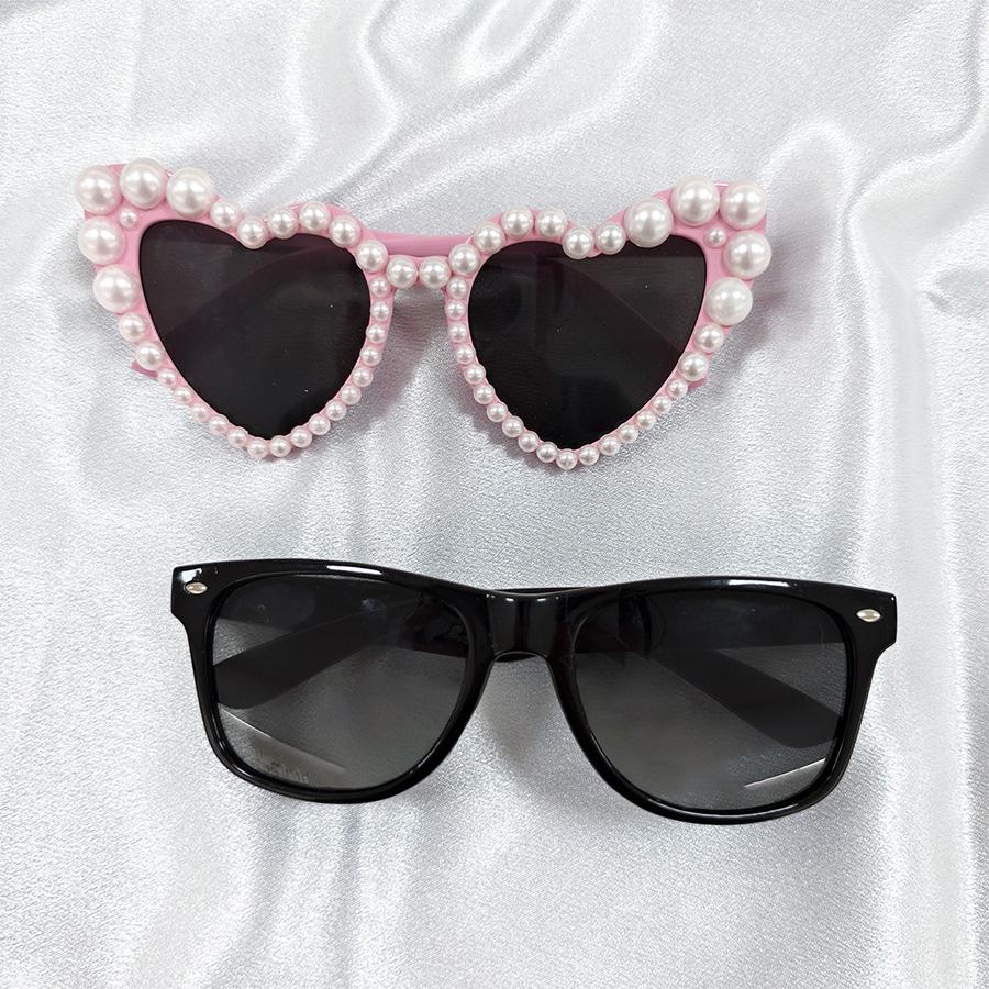 2PCS Pearl Decoration Love Large Frame Y2K Retro Style Prom Wedding Party Couple Sunglasses Combination for Men and Women
