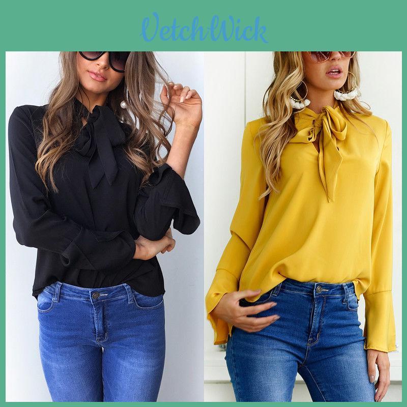 Solid Color Ladies Casual Tops Women Summer Loose Top Long Sleeve Blouse For Daily Wear